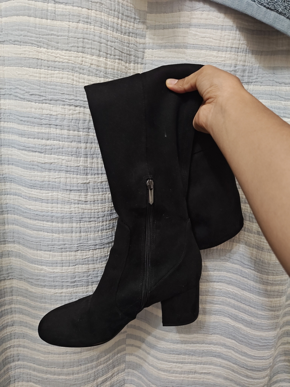 Over-the-Knee Black Suede Block Heel Boots - Picture 10 of 10